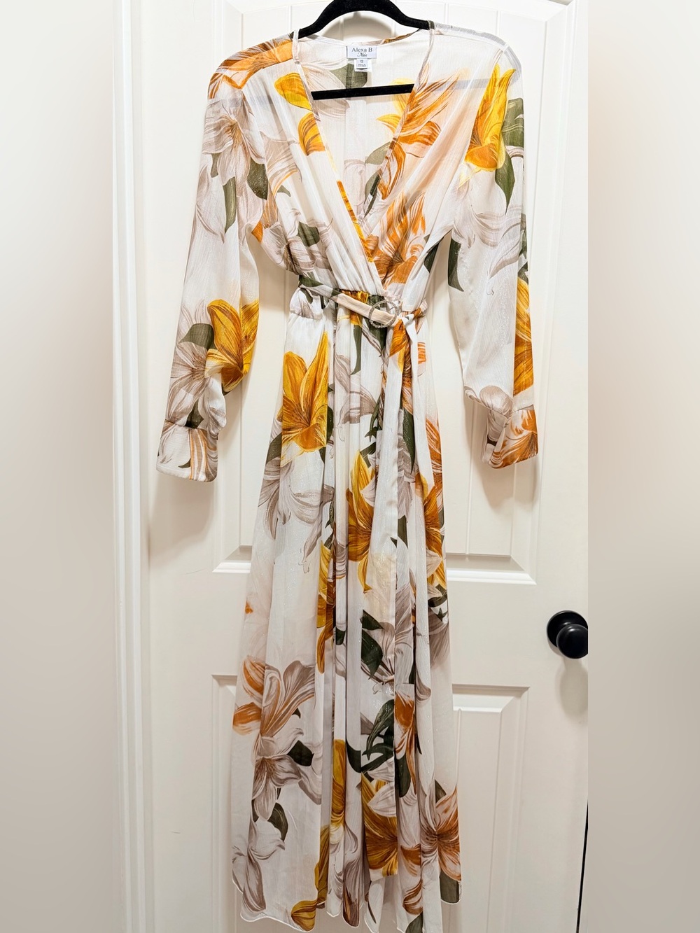 Alexa B Nites Yellow Floral Wrap Maxi Dress on White